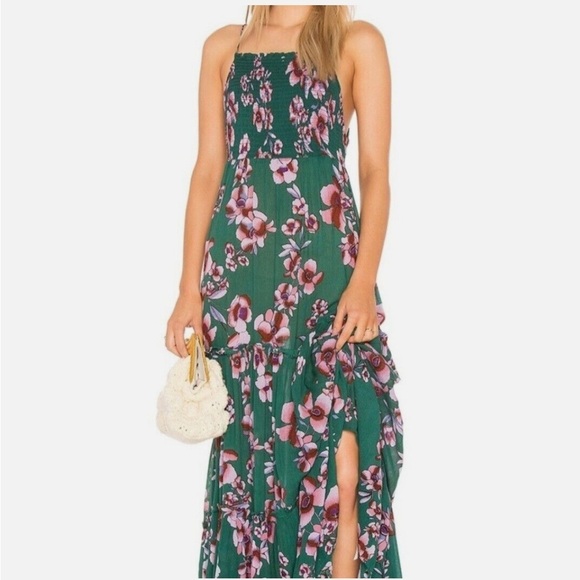 Free People Intimately Garden Party Green Pink Floral Maxi Dress Size Small - Picture 1 of 8